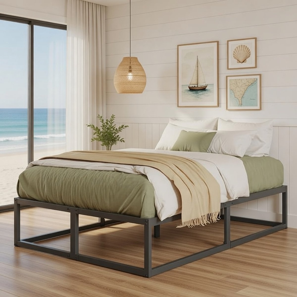 Metalen Bedframe 160x200 cm met 32 cm Opbergruimte en lattenbodem - Industrieel Tweepersoonsbed 400 kg Trekvermogen - Zwart Merk: Casa Serena