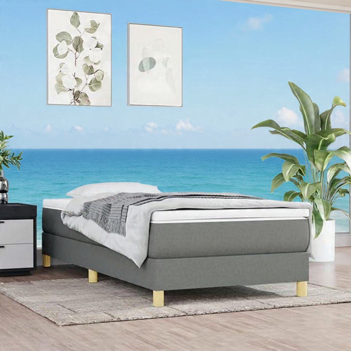 Luxe ComfortDream Stoffen Bedframe - Donkergrijs 90x200 cm - Modern Zwevend Design Bed zonder Matras - Stevig Houten Lattenbodem Slaapkamer Bed met Stalen Steunpoten - House & Garden