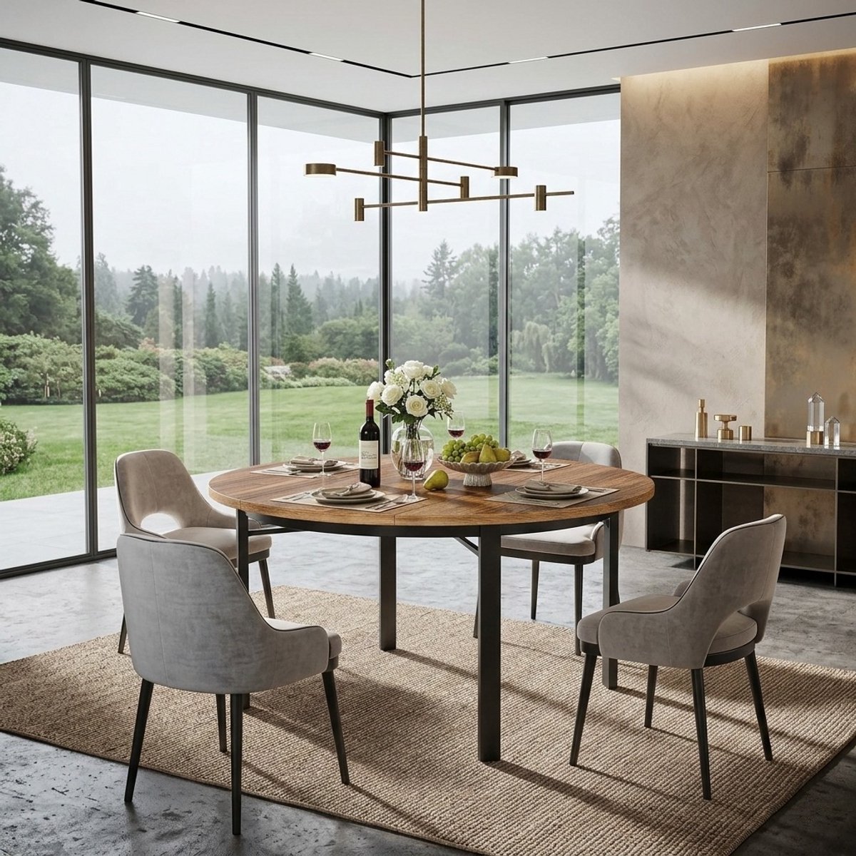 Rustico Nova Ronde Eettafel Ø120 cm - Houtlook MDF Tafelblad 3 cm - Industriële Metalen Poten - 4 tot 6 personen - Moderne & Landelijke Eetkamertafel - Casa Serena – 120 cm – Casa Dorada