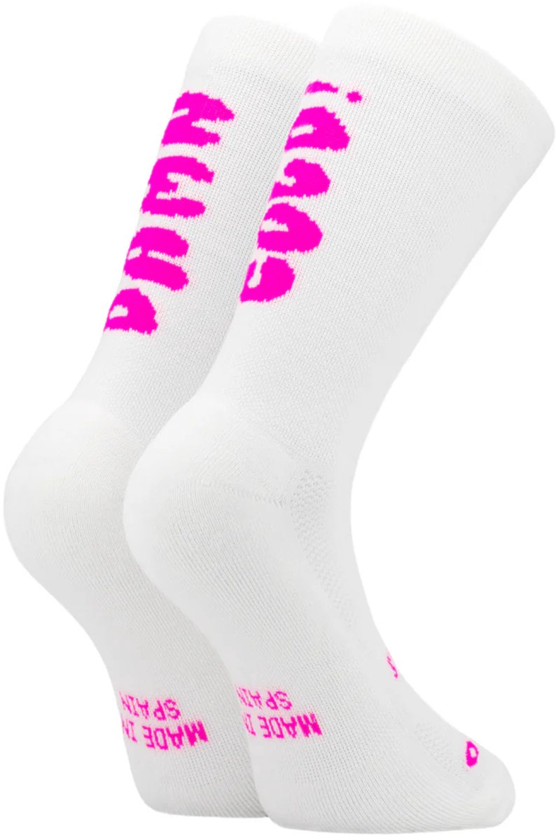 Sporcks DAMN COLD WHITE – Merino Wool Cycling Socks – Thermo Fietssokken – Wit/Roze 38-40