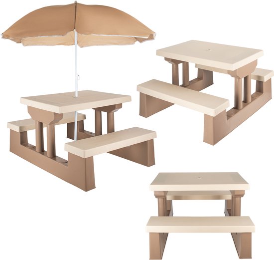 thumbnail: Deuba Kindertafel Met Bankjes En Parasol - Picknick Set Voor Kinderen Binnen & Buiten