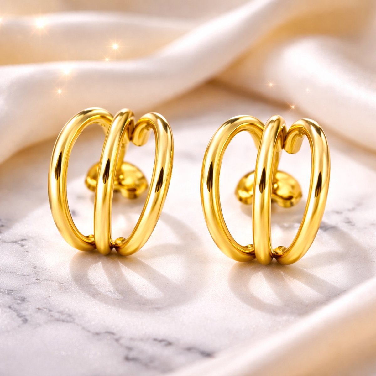 Brendoe Oorbellen Ringen Goudkleurig – Dubbele Hoop Oorbellen – 18K Verguld – Dames