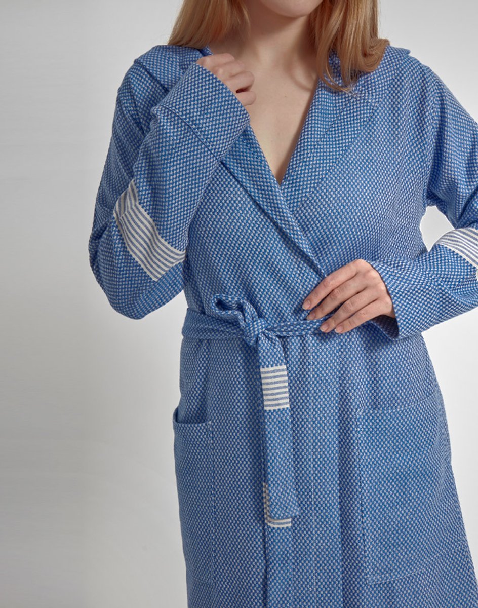 Happy Towels - Sauna Badjas met Capuchon - Donkerblauw - S/M - Zacht Bamboegaren & Biokatoen - OPRUIMING