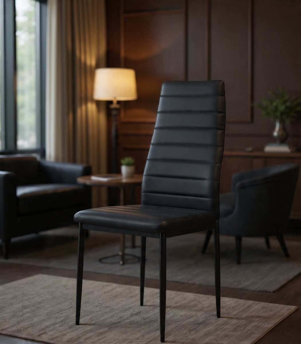 Set van 4 eetkamerstoelen, kunstmatig leeg, SGS-getest, hoge rugleuning, waterdicht, keukenstoel, eetkamerstoelen of eetkamerstoel, zwart-Casa Serena – Afmetingen op aanvraag – Casa Dorada