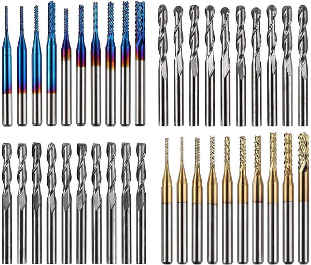 Twotrees 40-Delige CNC Freesbit Set – 1/8” (3,175 mm) – Hardmetaal – Voor 3018 / 3018 Pro / 1610