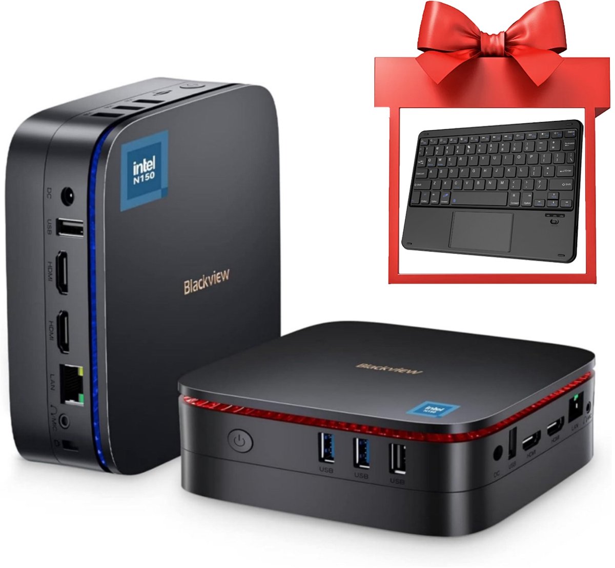 Blackview MP60 Mini PC met QWERTY toetsenbord - 16 GB DDR4 - 512 GB M.2 SSD - Intel N150 - Tot 3,6GHz - Windows 11 - 5G WiFi - 4K HD Dual HDMI - Gigabit Ethernet - Zwart
