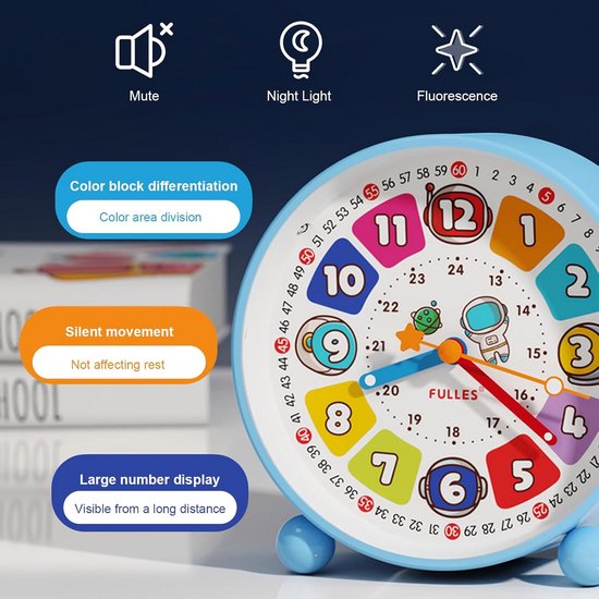 Stille Kinderwekker met Lichtgevend Display en Analoge Wijzerplaat - Voor Jongens en Meisjes — afbeelding 2