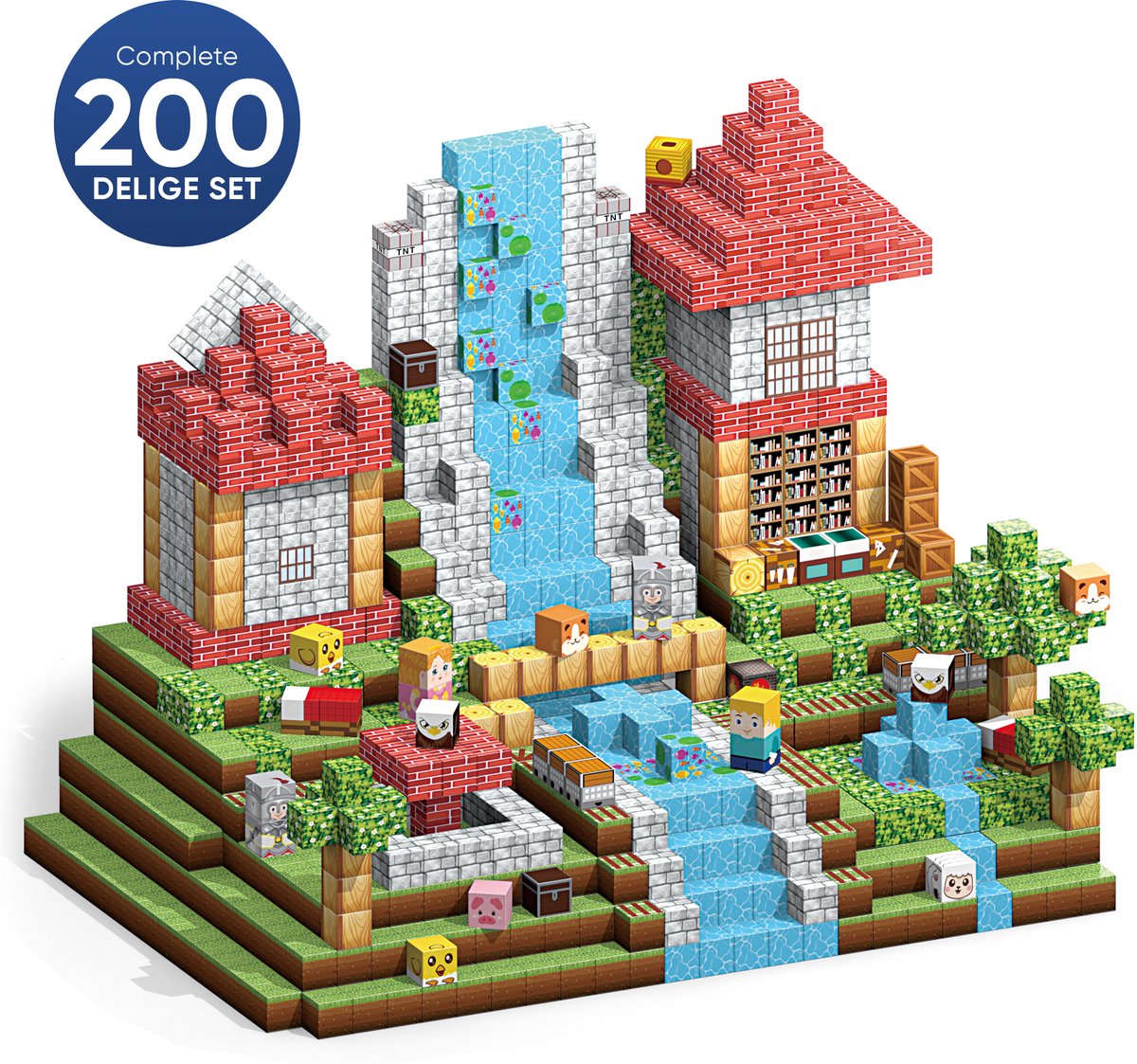 BLU Magnetische Blokken - 200 Stuks - Pixel Stijl - Magnetic Cubes - Magnetic Tiles - Magnetische Tegels - Montessori & Educatief Speelgoed - Constructie Speelgoed - Vanaf 3 Jaar - Magnetische Blokken -