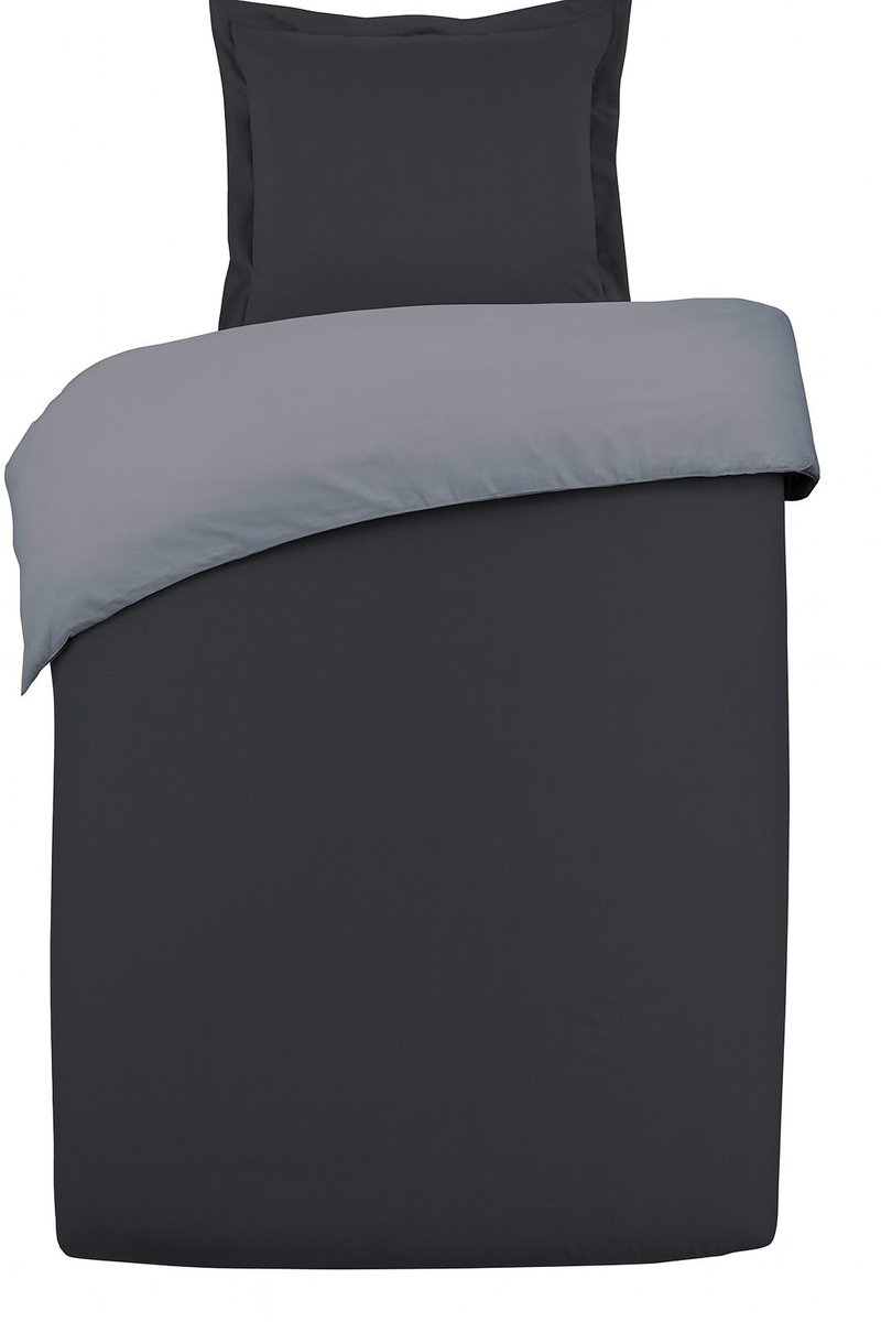 Dubbelzijdig Dekbedovertrek 100% Katoen – Zacht & Soepel –140x200cm – Incl. 1X sloop-Antraciet/Grijs