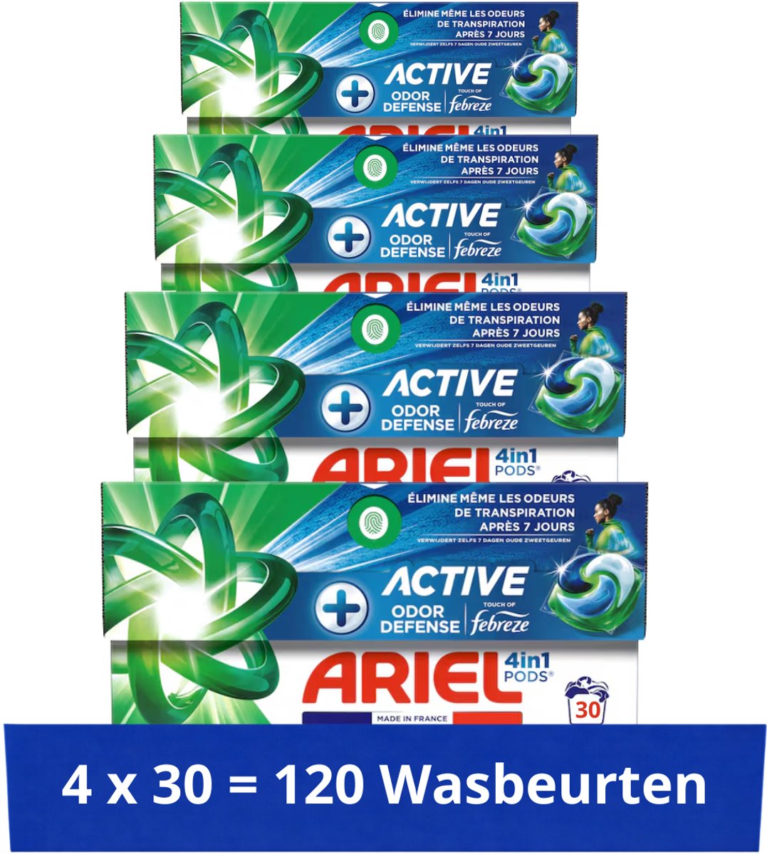 Ariel Pods 4-in-1 Touch of Febreze – Wasmiddel Capsules – 4 x 30 Stuks – 120 Wasbeurten – Voordeelverpakking