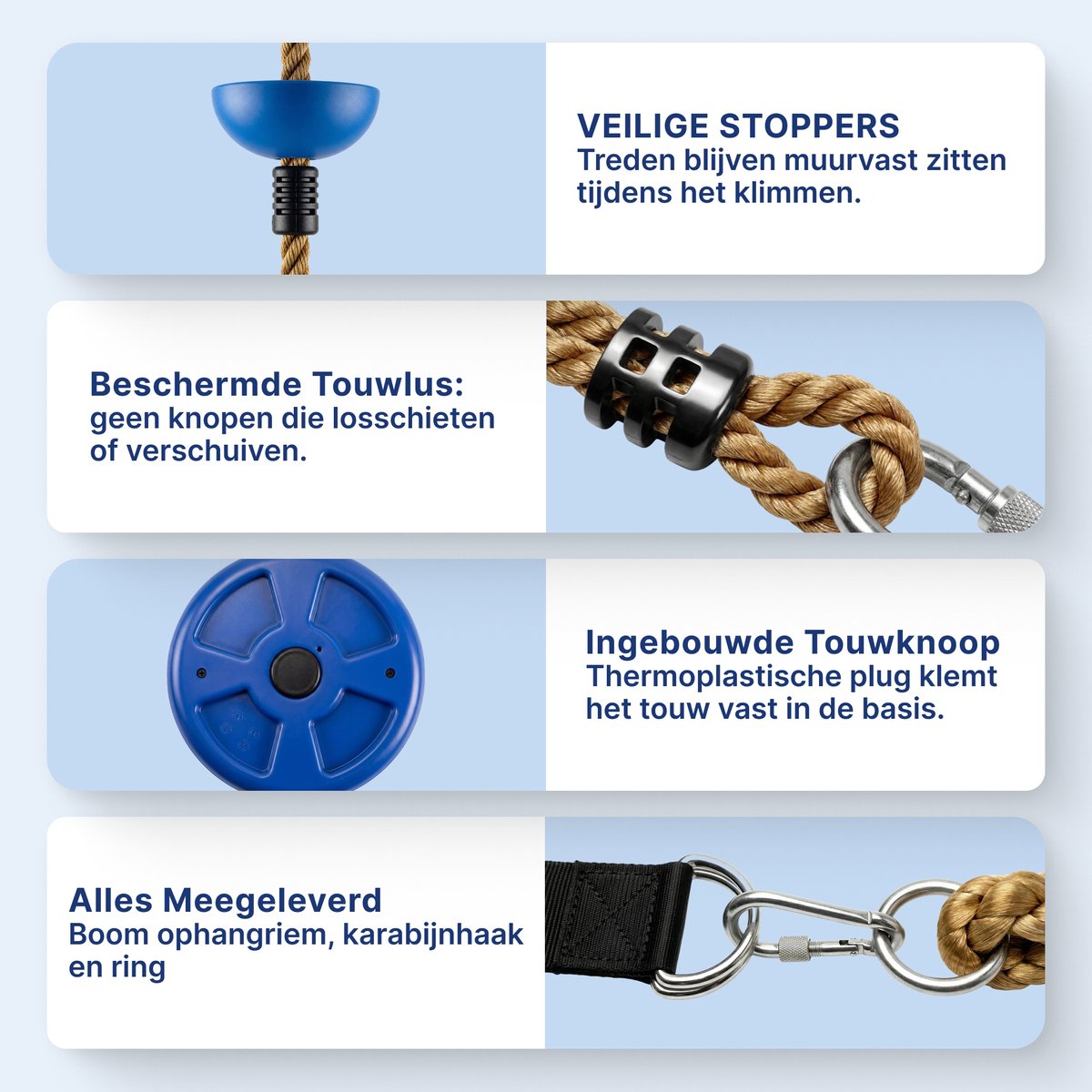 JAXY Schotelschommel - Klimtouw Schommel met Knopen - Kinderschommel Buiten - Buitenspeelgoed - Schommelzitje - Blauw — afbeelding 11