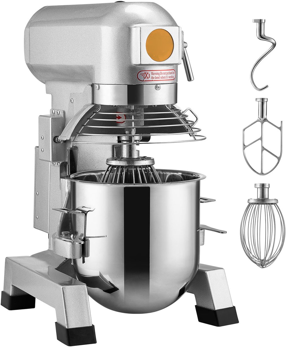 Commerciële Standmixer 20 Qt - 18,7 Liter RVS Kom - 1100W - 3 Snelheden - Deeghaak - Platte Klopper - Draadgarde - Automatische Beveiliging - Keukenmixer voor Horeca Bakkerij