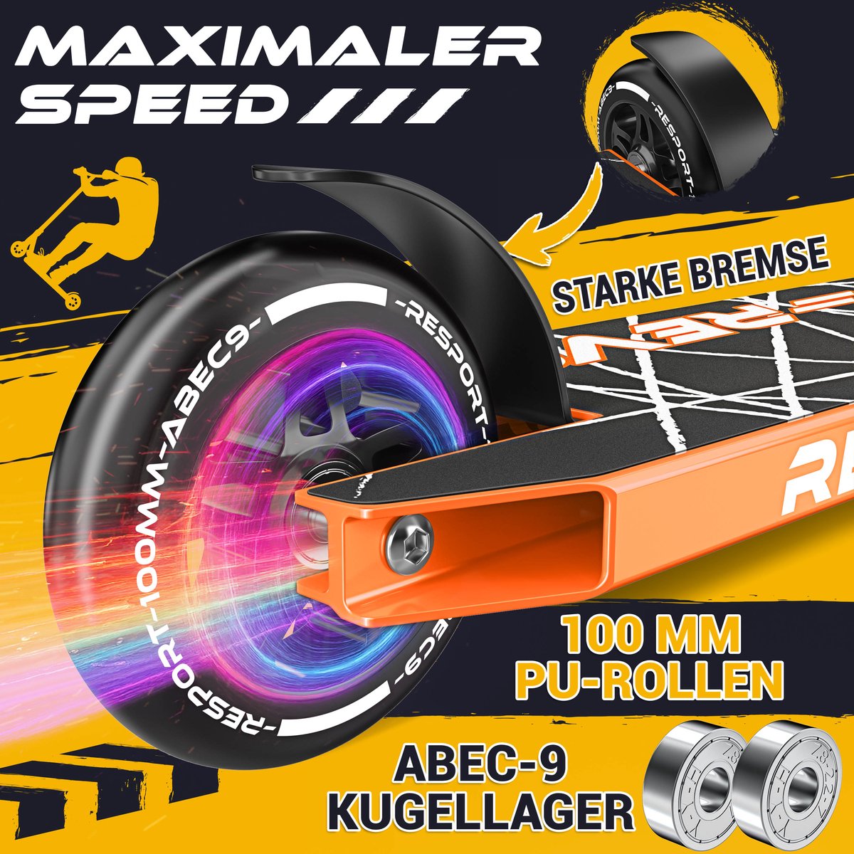 RE:SPORT Stuntstep REVO - Stuntstep voor Kinderen & Volwassenen - ABEC-9 - 100mm PU Wielen - Met Standaard - Y-Bar - Trick Scooter