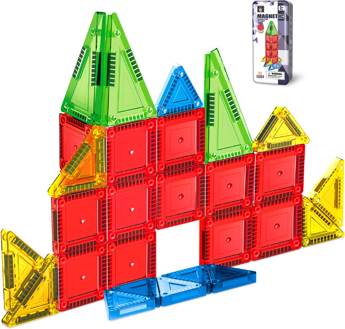 BLU Magnetic Tiles Travel Set - Magnetische Tegels Reisset - 32 stuks - Reisspeelgoed - Speelgoed voor in de Auto - Travel Set Magnetisch Speelgoed - Montessori Bouwstenen - Educatieve Magnetic Tiles - Cadeau Kinderen vanaf 3 jaar