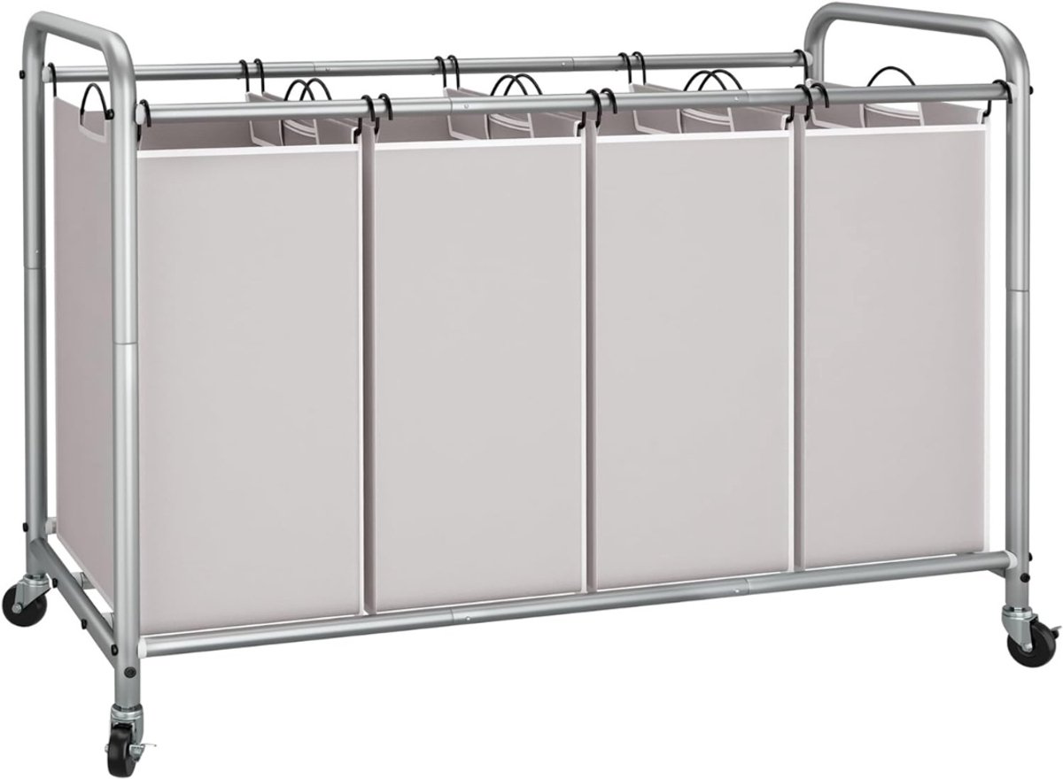 DYNA® Wasmand 4 Vakken - Wassorteerder - Waszak - Metaal Frame - Grijs - 100cm x 43cm x 80cm