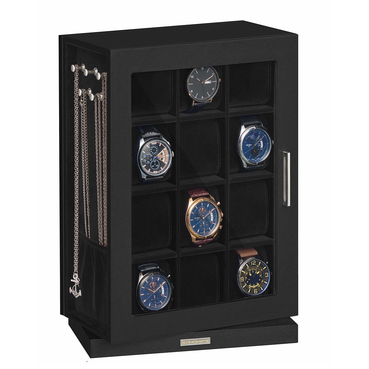 Uhrenbox - 360° Draaiend Design - 12 Fächer en 10 Halskettingenhaken