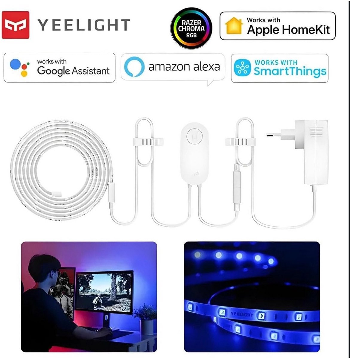 Slimme RGB LED Strip Licht met 16 Miljoen Kleuren, WiFi Gecontroleerd, Compatibel met Alexa en Google Assistant