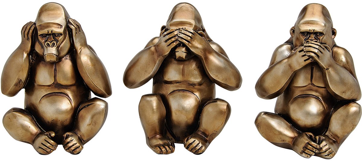 Gorilla horen zien en zwijgen brons polystone , 3 assorti / Deco & Cadeau by Peters