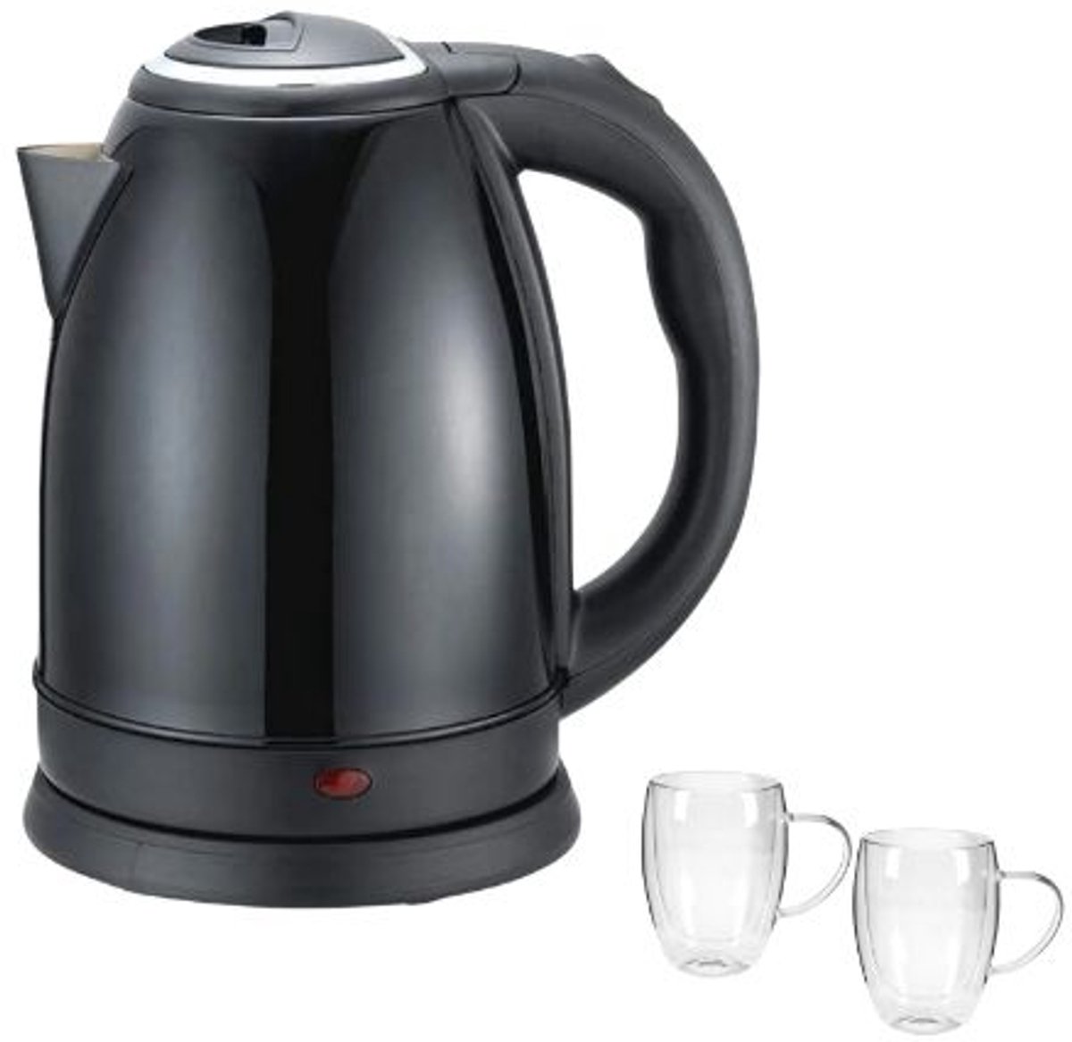 Serolux - Waterkoker - 1.8L -1800W - 360° draaibaar - Temperatuurregeling - 2x Dubbelwandige Theeglazen 300ml - Zwart