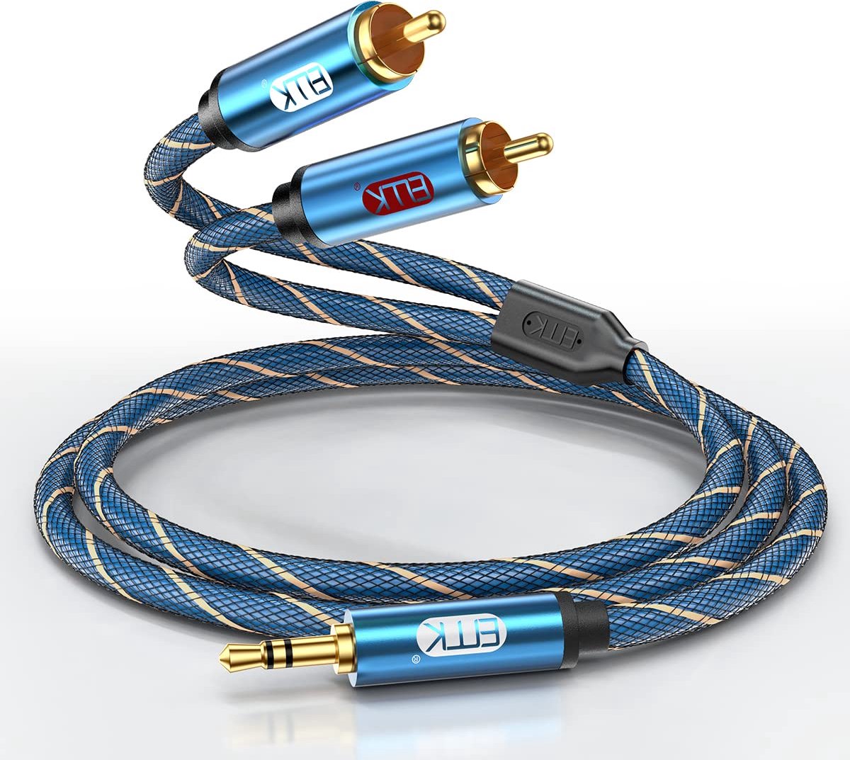 3,5 mm naar 2 RCA Audio AUX-kabel - Nylon gevlochten, Mannelijk naar Mannelijk (3 meter)