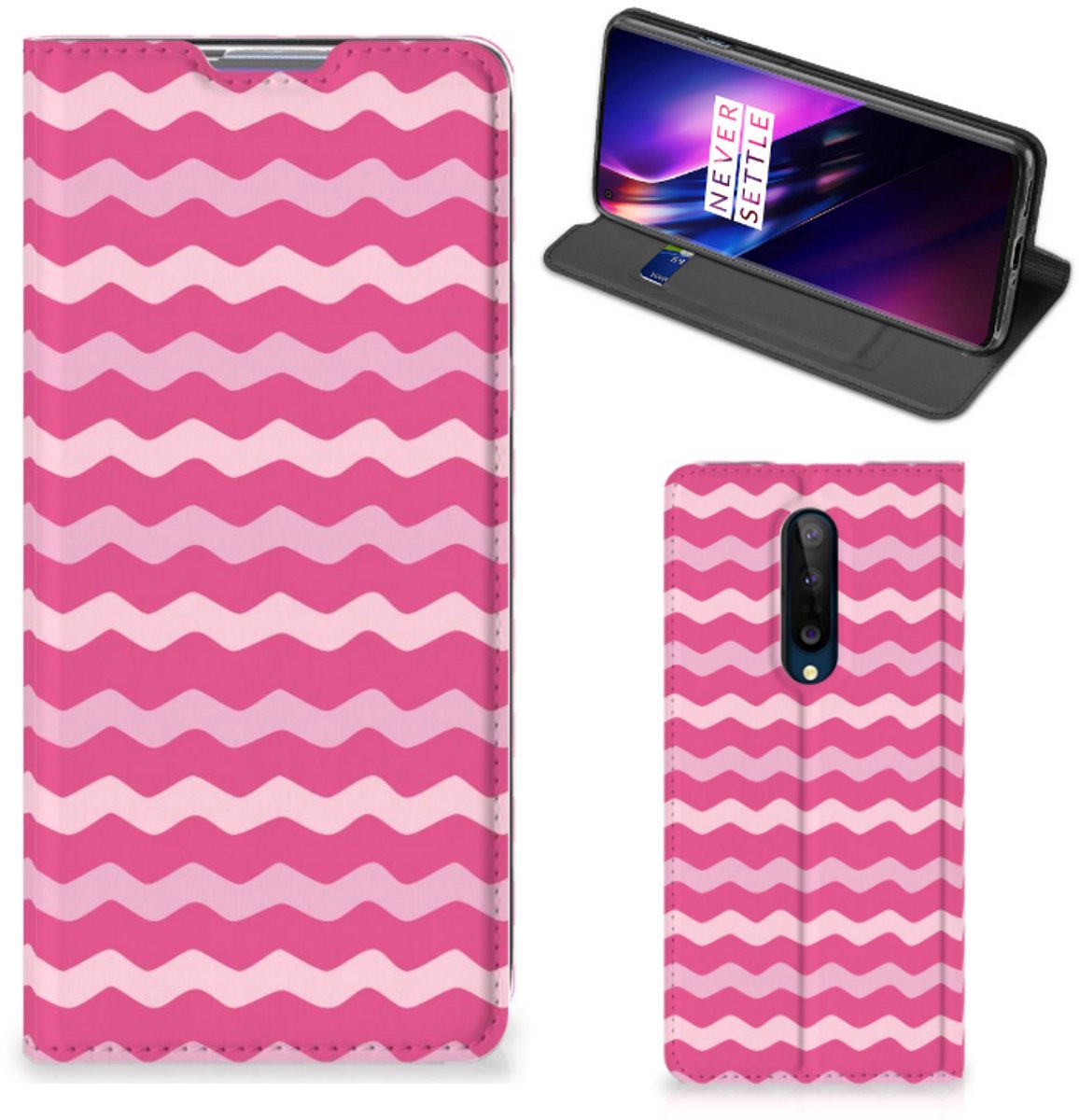 Book Case voor OnePlus 8 Hoesje met Magneet Waves Pink
