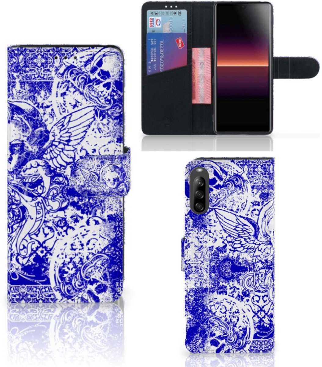 Telefoonhoesje met Naam Sony Xperia L4 Angel Skull Blauw