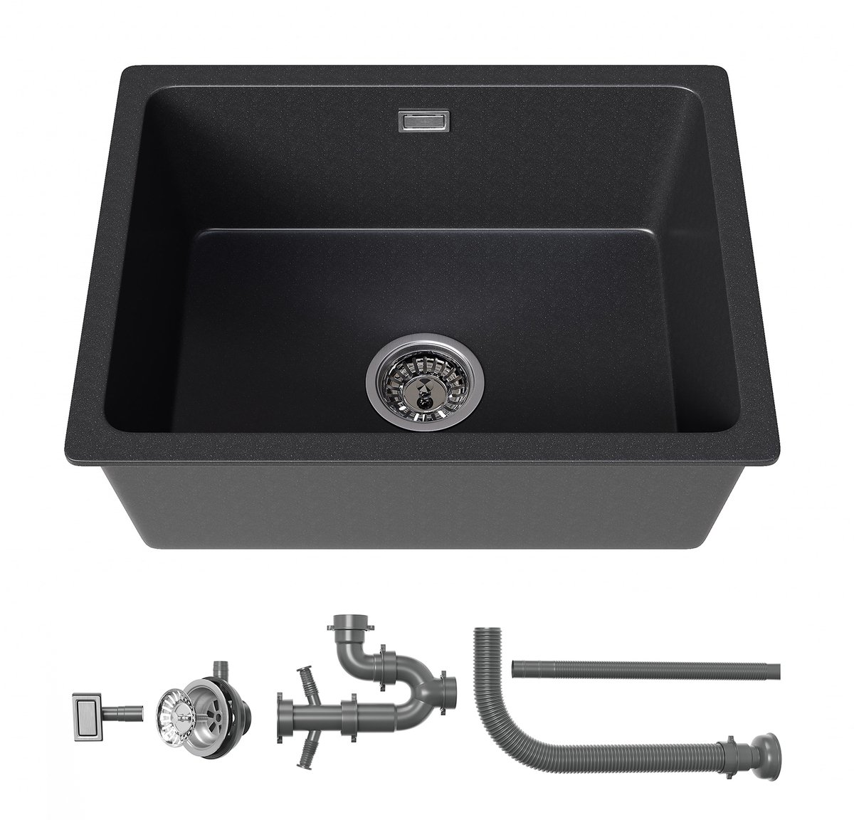 HOROW Spoelbak Keuken Graniet Zwart 56×43 cm - Gootsteen -Enkele spoelbakken- Keukenspoelbak - Opbouw Wasbak Keuken