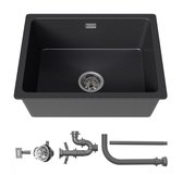 HOROW Spoelbak Keuken Graniet Zwart 56×43 cm - Gootsteen -Enkele spoelbakken- Keukenspoelbak - Opbouw Wasbak Keuken