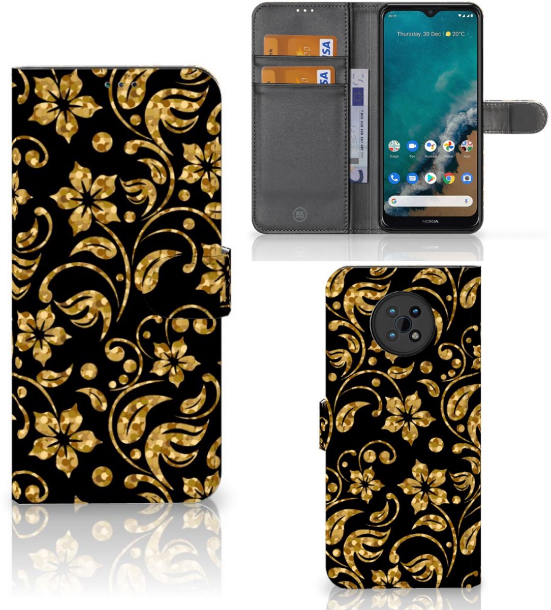 Nokia G50 Hoesje Gouden Bloemen