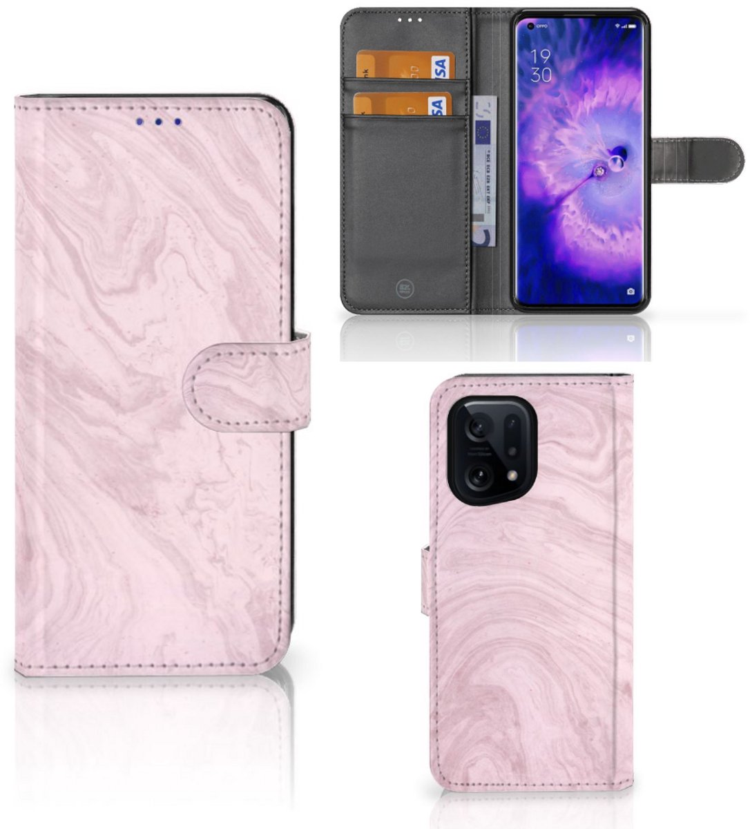 OPPO Find X5 Bookcase Marble Pink - Origineel Cadeau Vriendin