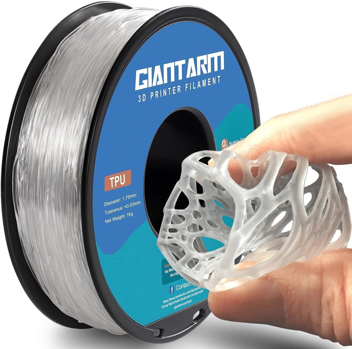 Transparant TPU-filament 1,75 mm voor flexibele 3D-printers - 1 kg