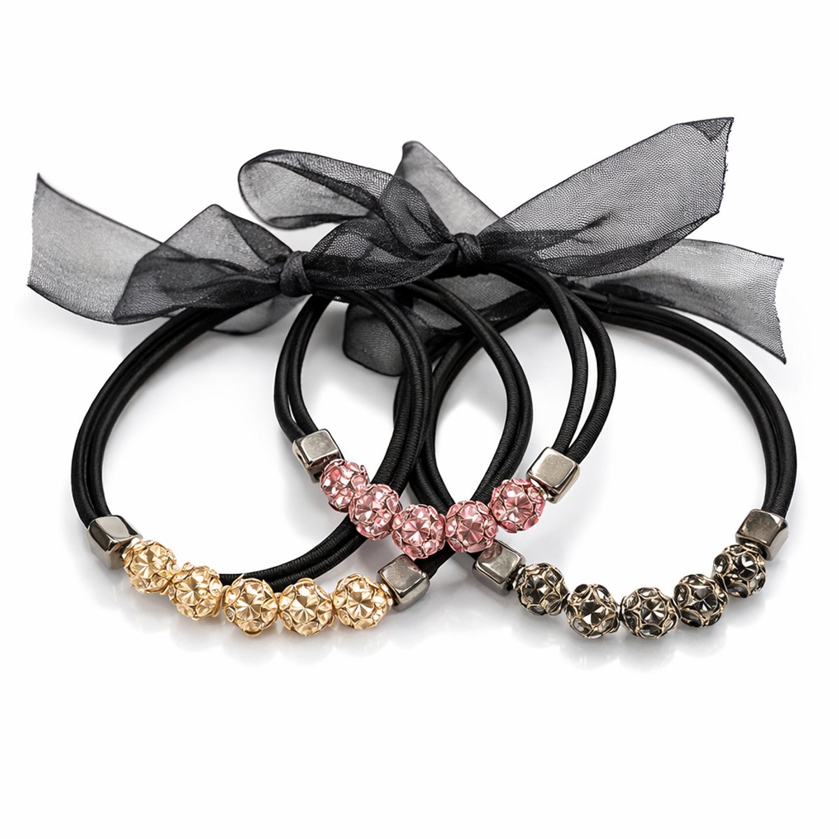 Haarelastiekjes - Haarspeld - Haarklem - Haar elastiek - Haarclip - Haarklemmen - Dames - 3 stuks - Zwart-Roze-Goud - Haar accessoires - Cadeau Tip