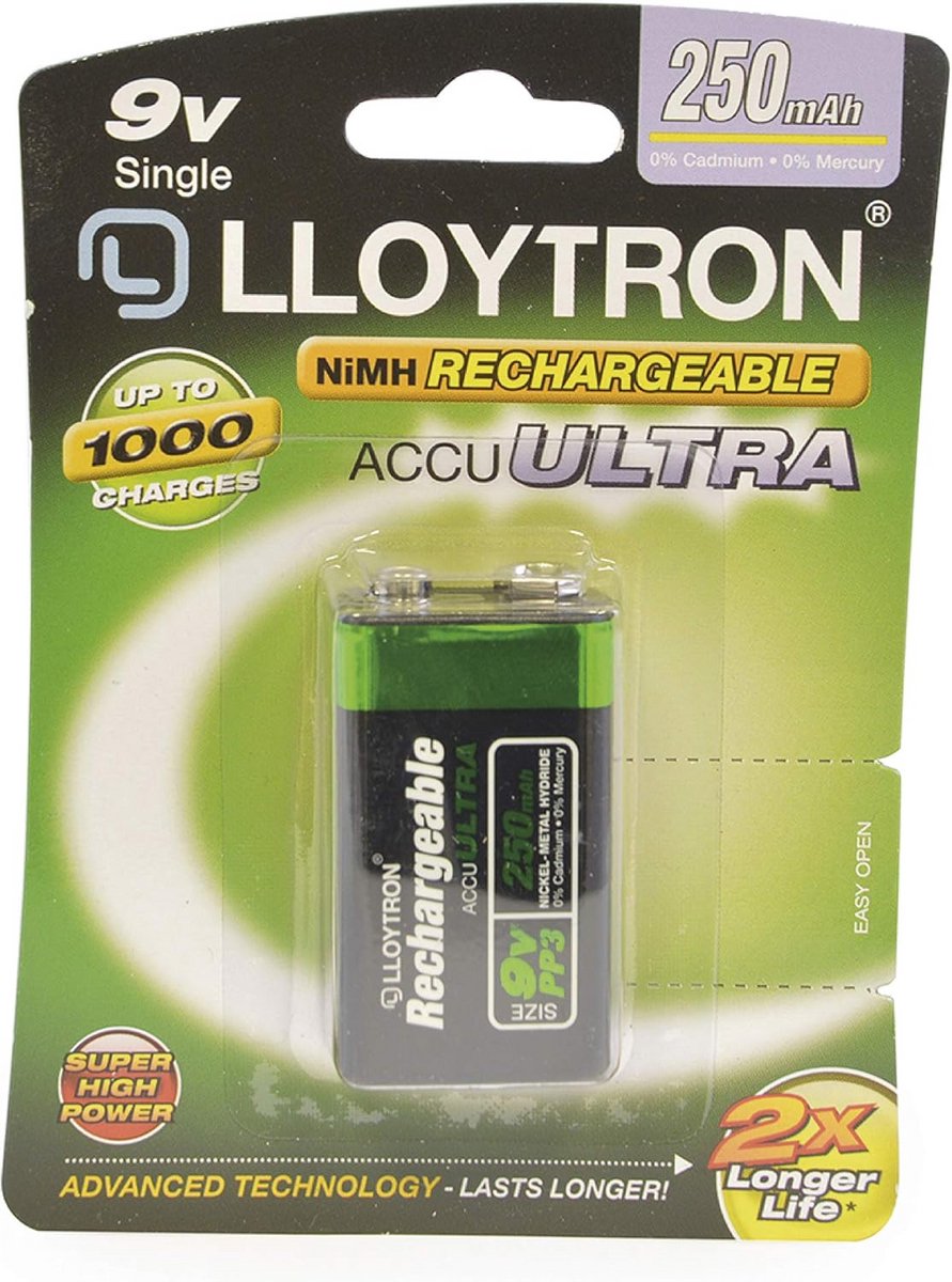 Oplaadbare 9V NiMH Accu Batterij 250mAh - 1 Pack