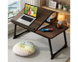 Lexorion Prakstisch Pro – Laptoptafel voor Bed en Bank – Inklapbare Bedtafel met 4-Niveaus Kantelstand – Lapdesk met Bekerhouder – Draagbare Laptoptafel 60×37×26 cm - Donkerbruin