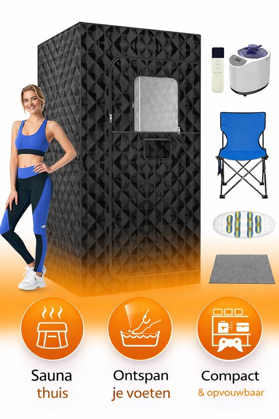 Draagbare Stoomsauna 1200W – Thuissauna met 3L Stoompan, Afstandsbediening & Verdikt Katoenen Dampkap | 180x90x90 cm | Thuissauna