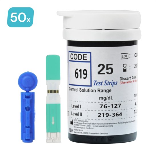 Mecura Glucose Teststrips en Lancetten voor Bloedsuikermeter - Navulset van 50 stuks - MMOL/L - Strips voor Mecura Glucosemeter