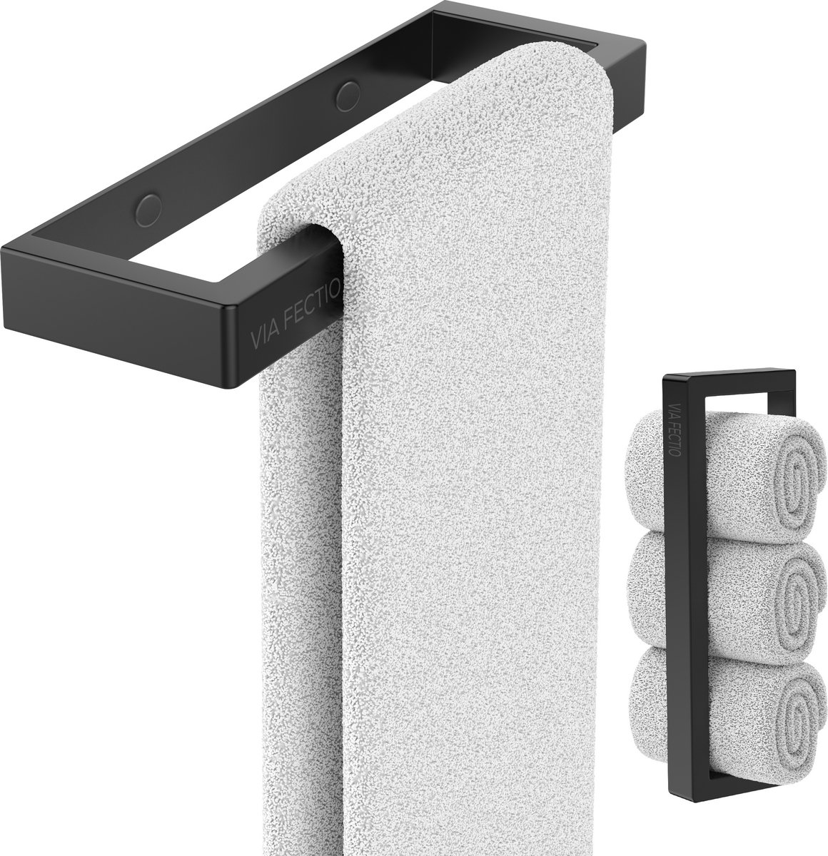 Via Fectio® Handdoekhouder 20 cm Boren - Zwart - 20*2,5*6,2 cm - Handdoekrek