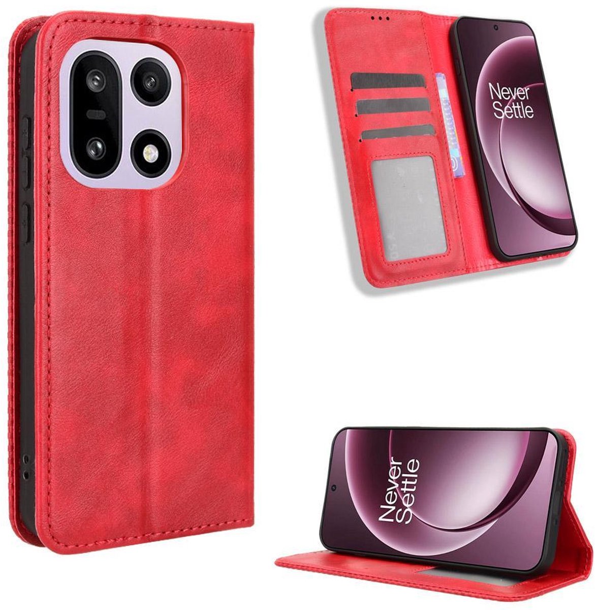 Mobigear Telefoonhoesje geschikt voor OnePlus 15 Hoesje | Mobigear Sensation Bookcase Portemonnee | Pasjeshouder voor 3 Pasjes | Telefoonhoesje voor Pinpas / OV Kaart / Rijbewijs - Rood