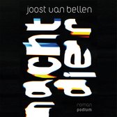 Boek kaft met de titel 'Nachtdier' van Joost van Bellen, met glitch-effect op witte letters.