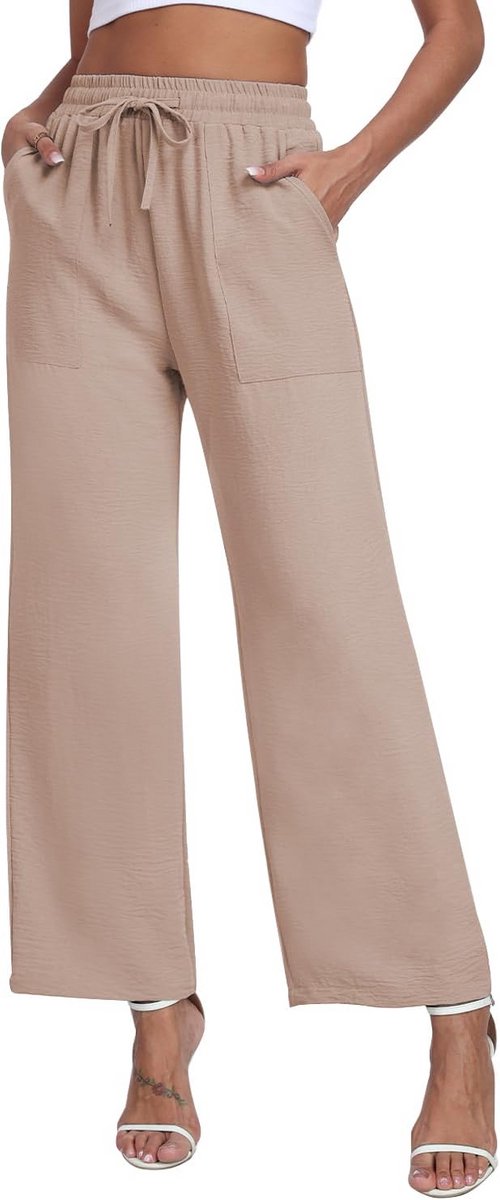 Palazzo Damesbroek met Rechte Pijpen en Hoge Taille - Casual Elegante Broek voor Lente en Zomer