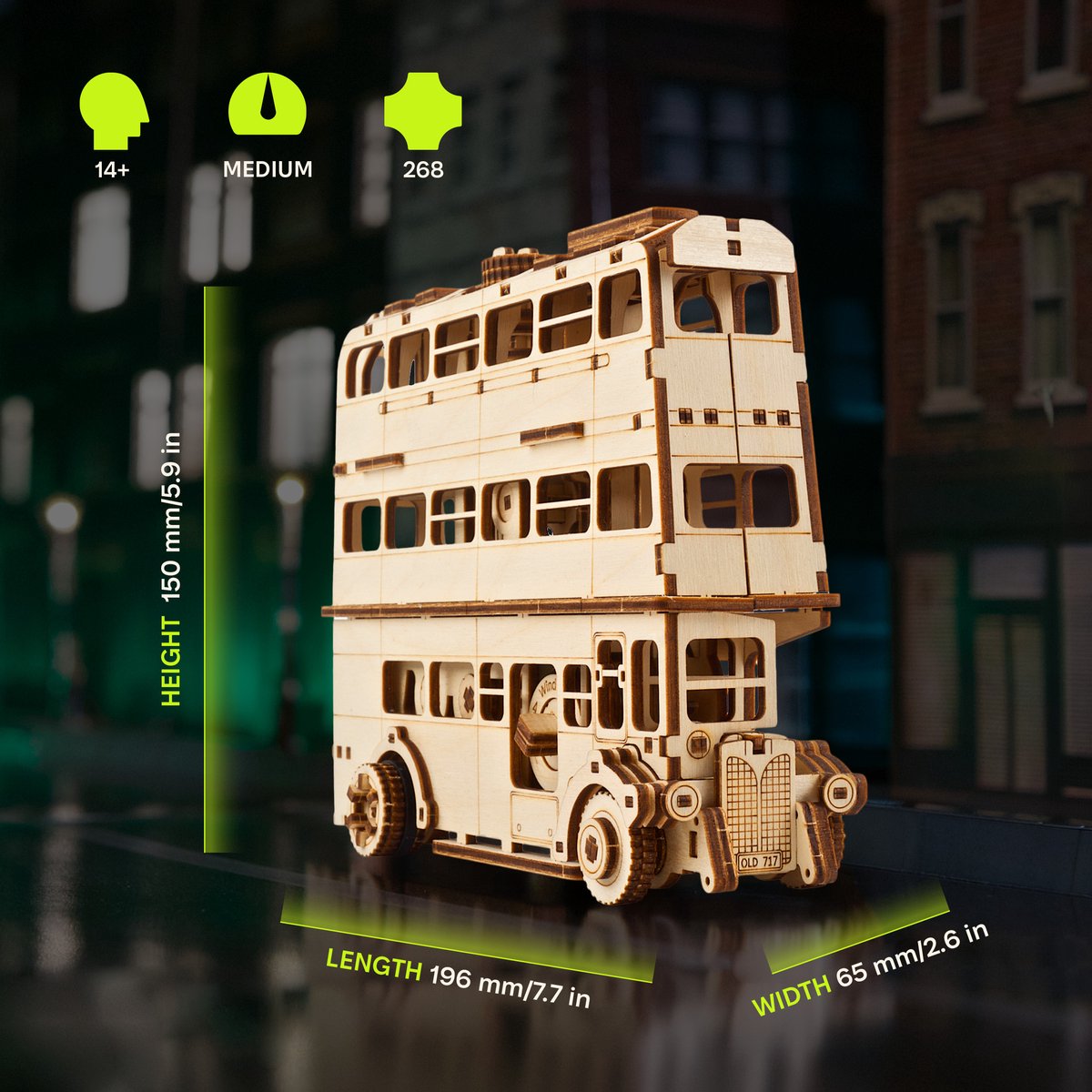 UGEARS 3D Modelbouw - The Knight Bus™ - Harry Potter™ - Mechanisch Bouwpakket Hout - Educatief Speelgoed — afbeelding 4