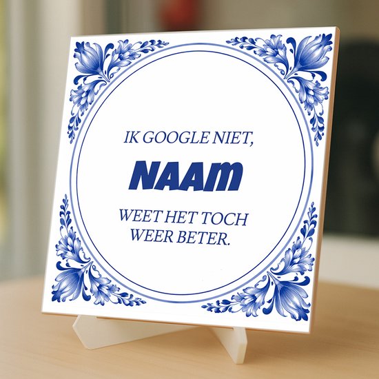 Petits carreaux avec texte - Google avec nom personnel - 15 x 15 cm – incluant porte-chevalet transparent gratuit – Kleurmedia