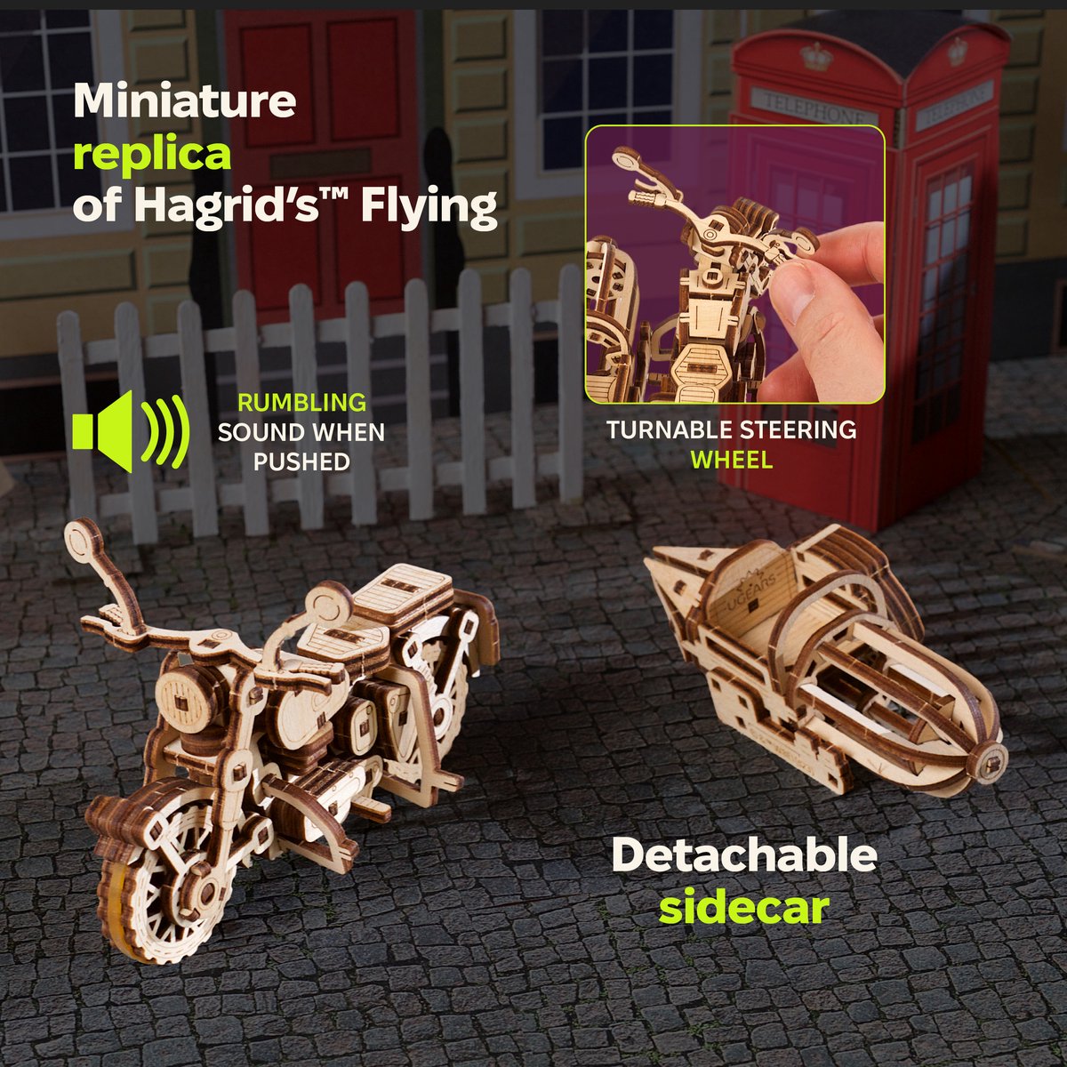 UGEARS 3D Modelbouw - Hagrid's Flying Motorbike™ - Harry Potter™ - Mechanisch Bouwpakket Hout - Educatief Speelgoed — afbeelding 23