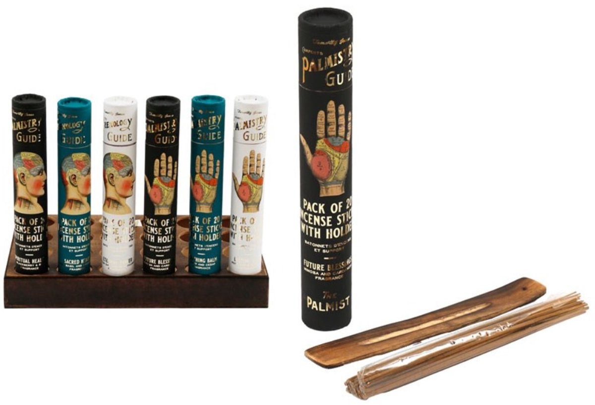 Boutique Trukado - Phrenology & Palmistry wierookstokjes met Geurbrander - Set van 6 doosje met 6 bijzondere geuren