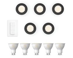 Philips Hue Peridot Set van 5 Inbouwspots (Zwart) - Rond - Niet Richtbaar - GU10 - Warm tot Koelwit…