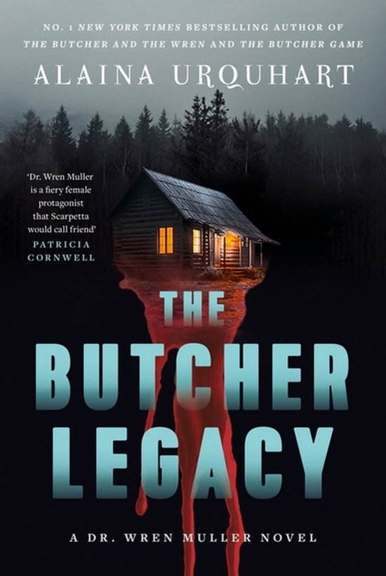 Boekomslag van "The Butcher Legacy" met een donker bos en een huisje. De titel "THE BUTCHER LEGACY" is prominent aanwezig.