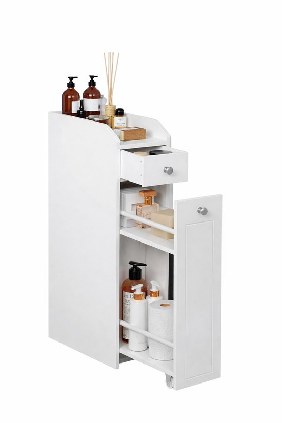 Delightness Armoire de Salle de Bain - Armoire à Tiroirs - Armoire de Toilette - Meuble de Salle de Bain - Petit Meuble à Tiroirs - Petit Meuble de Salle de Bain Debout - Avec Tiroirs - 40 × 18 × 70 cm - Wit