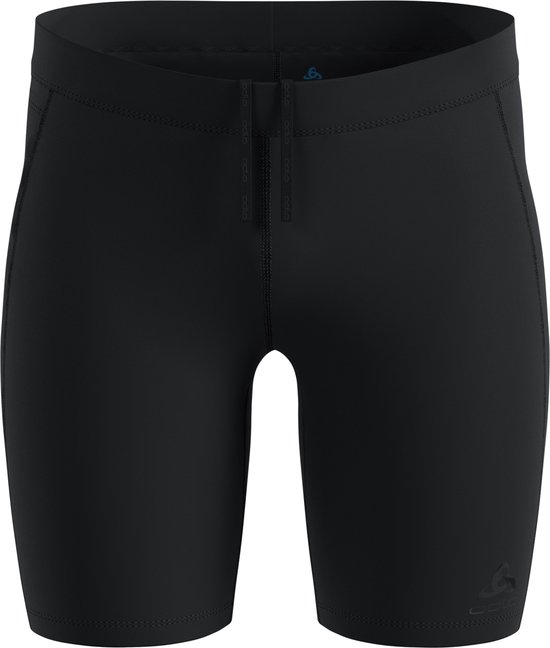 Zwarte korte sporttight voor heren, voorkant zichtbaar met aantrekkoord.
