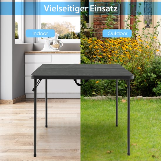 COSTWAY Klaptafel, vierkant, 86 x 86 cm, campingtafel, inklapbaar, tuintafel met HDPE-tafelblad en draaggreep, balkontafel voor 4 personen, draagbare eettafel voor keuken, tuin, camping, grijs van Costway — afbeelding 5
