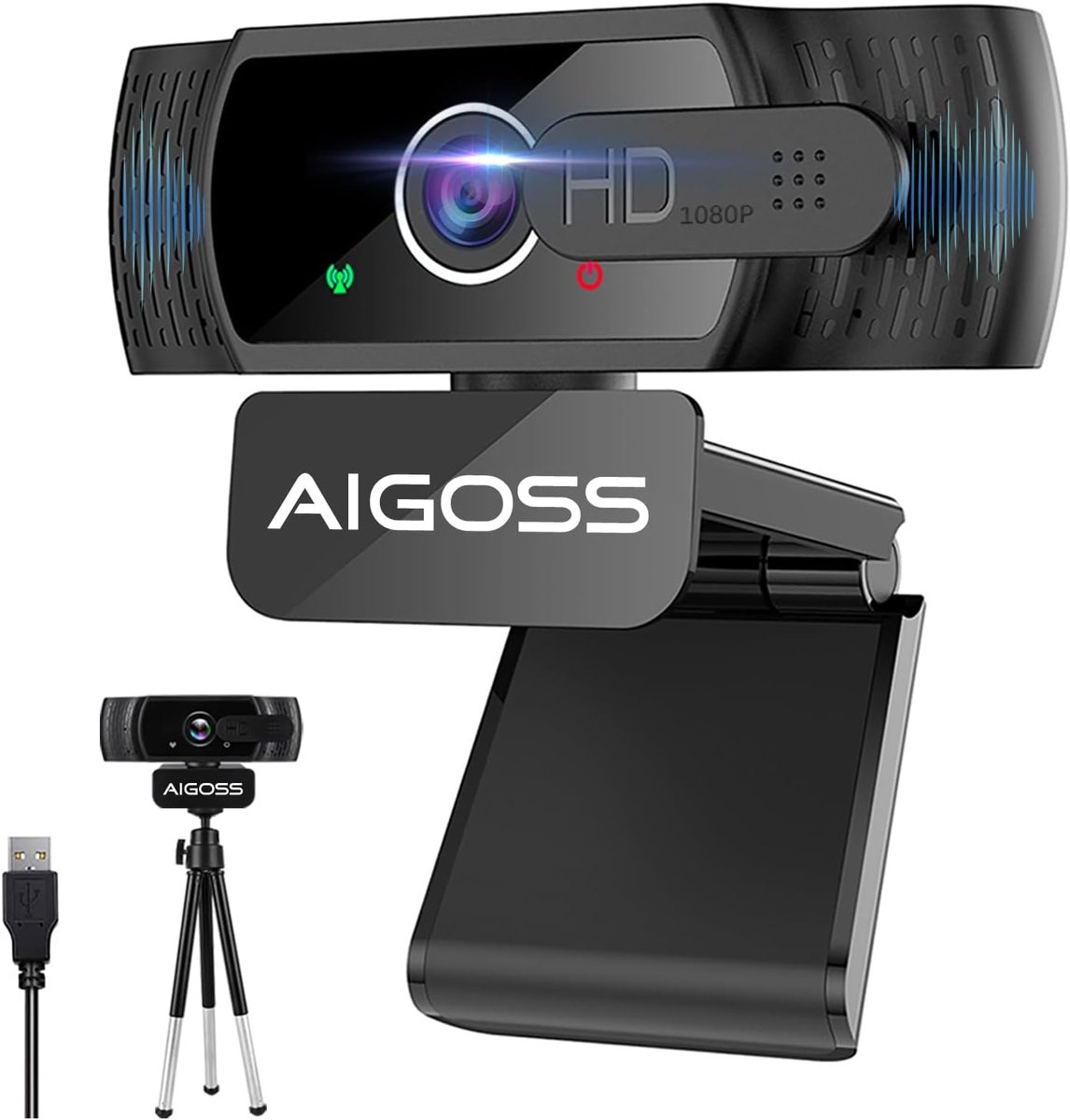 1080P Webcam met Microfoon, Privacycover en Statief - Werkt met Laptop/PC